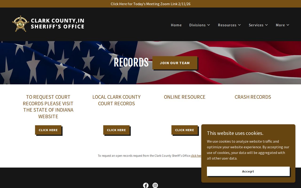 Clark County Sheriff's Office records page used for booking-record requests