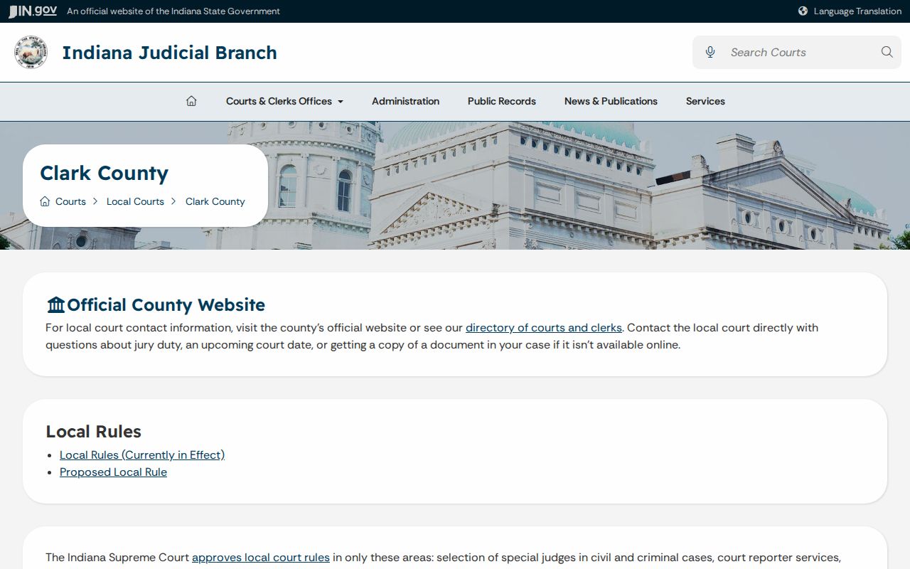 Clark County Indiana courts page for warrant and case follow-up